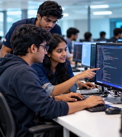 Students learning technology